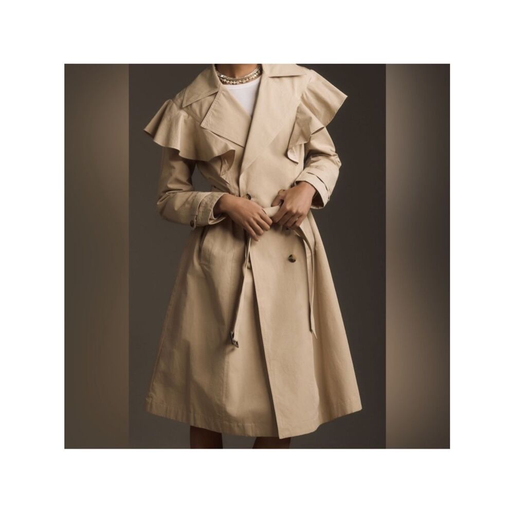 NWOT Anthropologie Ruffled
Trench Coat Size Small